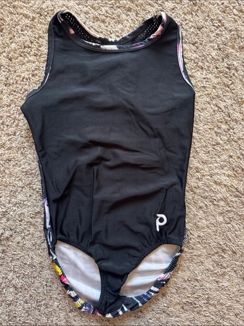 Plum leotard with mesh and colorful back